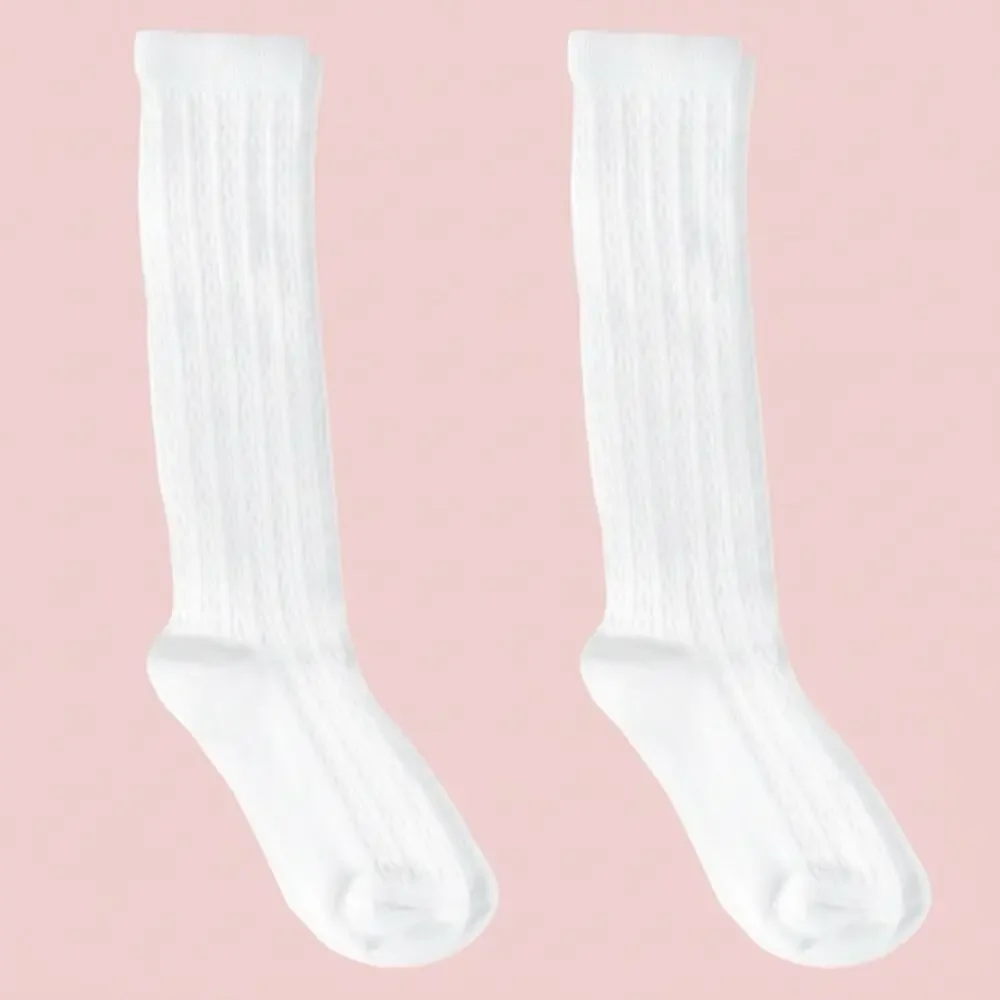 Cat & Jack Girls' 2pk Ribbed white Knee-High Socks, size S, shoe 5.5 - 8.5